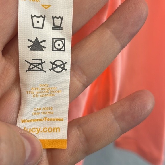 Lucy Coral Pink Scoop Bottom Crew Neck Long Sleeve T Shirt Size Small - Picture 4 of 6